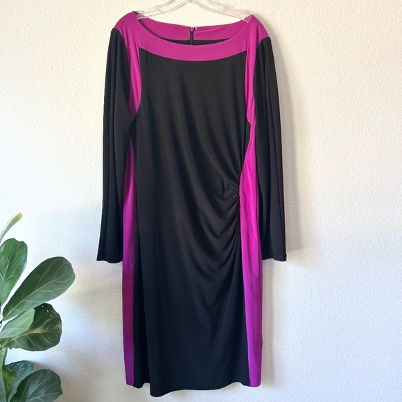 Ralph Lauren Purple Black Polyester Long Sleeve Classic Dress size 16 - Picture 1 of 12